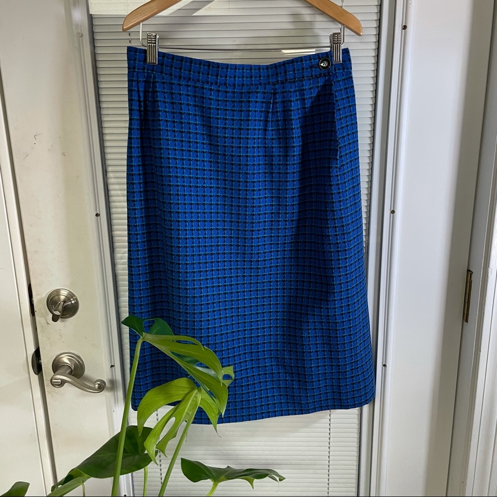 Vintage Pendleton Wool Skirt 14 Plaid Midi Knee Length Pockets Blue Green Black
